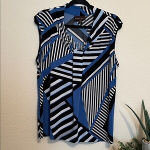 Dana Buchman Black and Blue Striped Sleeveless Blouse